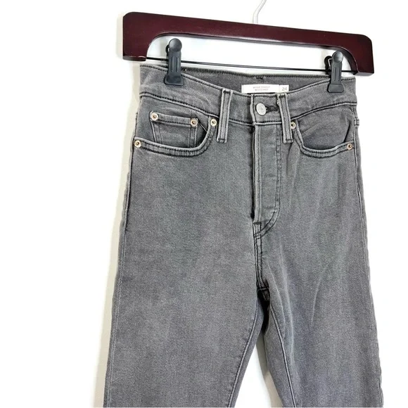 Levis Wedgie straight high rise grey jeans 24 - Picture 6 of 15